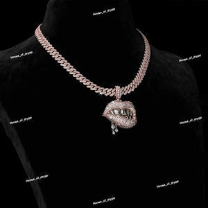 Iced Out <b>Diamond</b> Grill Lips Pendant Hip Hop Bling Custom Statement <b>Necklace</b> Jewelry Gift <b>For</b> <b>Men</b> Women Party Wear Art - Product Image 2