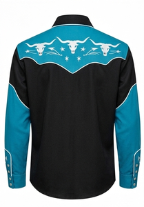 Camisa Vaquera Unisex de Manga Larga con Bordado Estilo Rodeo, Cierre de Botones, Vintage, Casual, Corte Ajustado, Ribete en Contraste, Personalizable OEM - Product Image 3