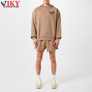 <b>Men</b> Tracksuits 2 Piece Outfit Best Quality <b>Long</b> Sleeve Half Zip Hoodie With <b>Shorts</b> Set custom logo Workout Active Wear Set - Product Image 4