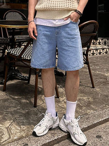 Pantalones cortos vaqueros holgados de alta calidad personalizados para hombre, moda de verano, ajuste informal, Color sólido, tela duradera de algodón 100% - Product Image 5