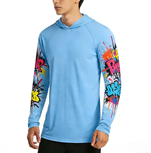 Sudadera con Capucha de Pesca de Manga Larga con Estampado de Grafiti Turquesa Neón, Protección Solar UV UPF50+, Secado Rápido y Absorción de Humedad - Product Image 4