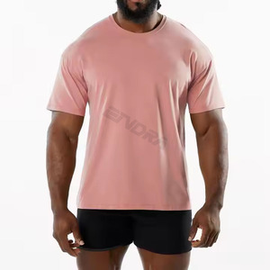 T-shirt de sport à col rond et à séchage rapide pour hommes, haut de sport de fitness respirant avec motif solide tissé à partir de polyester/coton, nouvel arrivage - Product Image 5
