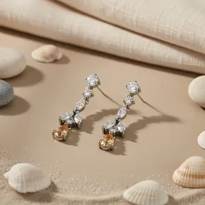 Boucles d'oreilles pendantes en argent pour femmes avec pierre de citrine plaquées or rose Bijoux tendance pour mariage et fête - Product Image 3