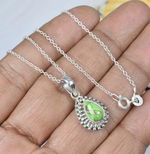 Pendentif en pierre précieuse turquoise verte en gros pendentif en argent sterling 925 avec pendentif en argent 925 timbre - Product Image 2