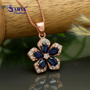 Sapphire Blue Flower Pendant <b>Necklace</b> Sterling Silver September <b>Birthstone</b> Pendants & Charms Customize Jewelry Manufacturer - Product Image 3