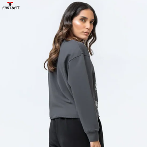 Venta caliente de alta calidad Casual sólido Drop-shoulder sudadera de mujer diseño personalizado cuello redondo algodón superior frontal Logo posición - Product Image 2