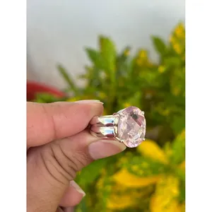 925 Silver Oval Cut <b>Rose</b> <b>Quartz</b> <b>Ring</b> Vermeil and Rhodium Plated Geometric Marquise Shape Fine Jewelry for Everyday Wear - Product Image 2