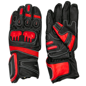 Genuine Leather Ventilated Motorbike Riding Gloves Motorcycle Auto Racing Wear Knuckle Armoured Red/Black Gloves For Unisex - Product Image 1