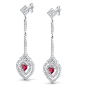 ต่างหูห้อยประดับพลอยทับทิมทรงหัวใจ 0.5 กะรัต พร้อมมอยส์ซาไนต์ ทองคำแท้ 14K 18K ดีไซน์หรูหราจาก REYES สำหรับผู้หญิง เครื่องประดับชั้นดี - Product Image 3