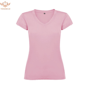 YOKEBUD, camiseta de verano con cuello en V para mujer, Color sólido, algodón suave, ajustado, informal, básico, uso diario, OEM, logotipo personalizado de talla grande - Product Image 5