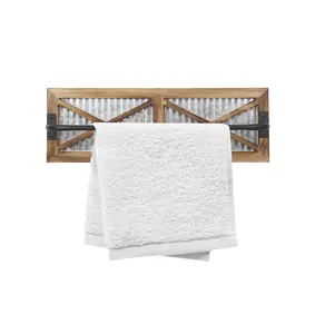 2PCS Porte-serviettes de salle de bain rustique, porte-serviettes mural Butizone avec bois patiné et métal ondulé galvanisé - Product Image 1