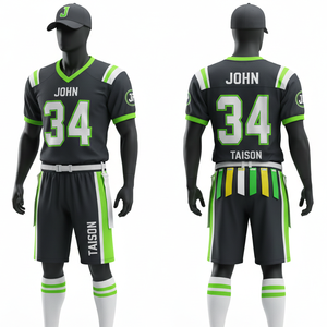 Uniforme de Flag Football para Hombre, 230 GSM, Transpirable, Poliéster Interlock, Negro, Gris, Verde Neón, Panel en el Hombro, Logotipo Termoadhesivo - Product Image 1