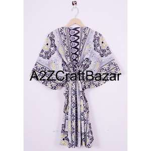 Eco Friendly Cotton Short Kaftan For Women Floral Block Print Beach <b>Dress</b> <b>Summer</b> Resort Wear <b>Loose</b> Casual Breathable Clothing - Product Image 5