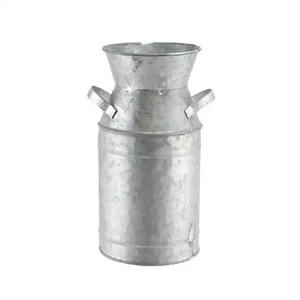Elegante maceta grande de metal de hierro galvanizado con mangos de madera para la decoración del hogar y el jardín con diseño de caña de leche - Product Image 2