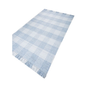 Alfombra Rectangular Azul Grande de Poliéster con Tejido Plano, Modelo Clásico Pdpl-47, Hecha a Mano, para Sala de Estar, Pasillo, Marca Indusbar - Product Image 2