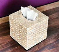Caja de pañuelos de lujo de nácar natural con diseño de incrustaciones de hueso, tamaño personalizable 4x6 pulgadas, decoración de mesa, India