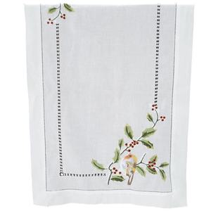 Chemin de table personnalisé brodé oiseau et branche de houx chemin de table en coton blanc de haute qualité pour la maison hôtel - Product Image 1