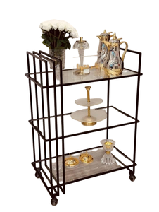 Con Carro de barra de vino de Metal de estilo con acabado antiguo de Color negro, carro de Catering con acabado de óxido, soportes clásicos para vino - Product Image 6