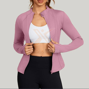 Vêtements de sport à faible MOQ pour femmes : Veste de yoga respirante, grande taille, avec logo frontal, coupe-vent, très vendue - Product Image 3