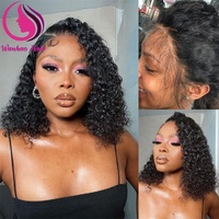 Perruques Courtes Bob Frisées Kinky Pas Chères en Cheveux Humains Naturels Vietnamiens Sans Colle, Perruques Lace Front pour Femmes Noires, Perruques Frontales HD Lace