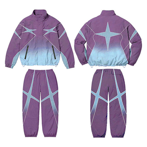 Wholesale Custom Track Suit for Men's Men Zip up Polyester 2 Piece Set Windbreaker Stacked Pants and Sweatshirt Nylon Tracksuit - Product Image 2
