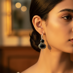 Boucles d'oreilles pendantes en argent 925 avec onyx pour femmes, bijoux de mode pour tous les jours - Product Image 2