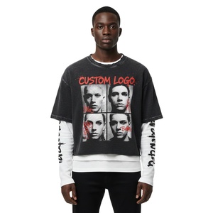 Camiseta de manga larga de doble capa con gráfico personalizado de alto gramaje, con pedrería y lavado ácido 2026 - Product Image 2