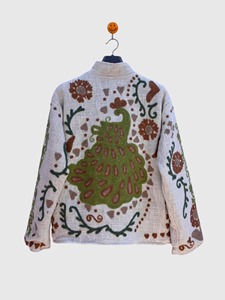 Hand Embroidered Floral Mandarin Collar <b>Quilted</b> Jacket Full Sleeve Plus Size Women's Spring Wear <b>Velvet</b> Bohemian Style - Product Image 3