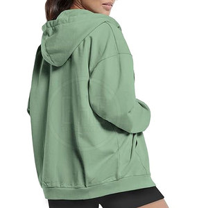 Sweat à capuche zippé 100% coton de couleur unie pour femmes veste surdimensionnée respirante pour l'extérieur - Product Image 5