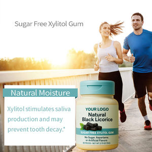 Gommes à mâcher au <span class=keywords><strong>xylitol</strong></span> sans sucre à la réglisse noire naturelle, favorisent la digestion, usage adulte, marque privée, 60 pièces, logo personnalisé - Product Image 2