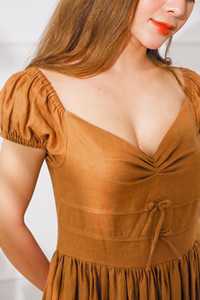 ชุดเดรสมิดิมีจีบทันสมัยชุดเดรสแขนสั้นผ้าลินินความยาวน่องชุดเดรสฤดูร้อนขนาดใหญ่พร้อมวิธีการทอ - Product Image 4