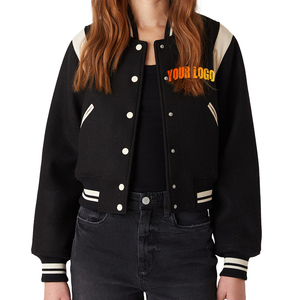 Veste universitaire de style collège de haute qualité pour dames automne hiver OEM veste de mode pour femmes avec manches tricotées en laine - Product Image 1