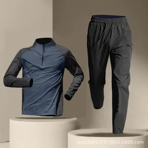 Ensemble de survêtement pour homme à demi-zip, à séchage rapide, manches longues, vêtements de course à pied, vêtements de sport, t-shirt sportif pour la remise en forme et la course à pied - Product Image 4