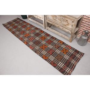 2x8.1 ft Turkish Rug, Kilim Rug, <b>Brown</b> Floral Rug <b>Wool</b> - Product Image 1