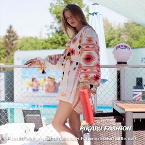 High Quality Fashion Long Dress with <b>Balloon</b> Sleeve Geometric V-Neck Digital Printed Free Size Logo on Back Cloth Material - Product Image 5