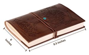 Diario recargable con cubierta de cuero hecha a mano con diseño del Árbol de la Vida, con papel de algodón liso con textura de piedra. - Product Image 5
