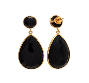New Arrival Black Onyx Gemstone 925 Sterling Pear & Round Shape Silver Earrings - Product Image 1