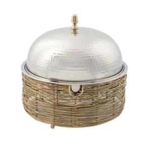 Marmite en argent plaqué, design martelé, artisanale, article de cuisine avec bouton doré pour les fêtes d'anniversaire et d'anniversaire de mariage - Product Image 1