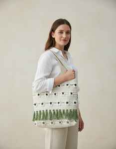 Sac à bandoulière bohème en coton Dari, esthétique chic, écologique, élégamment fait à la main, sac de plage réutilisable exclusif, fermeture éclair fantaisie pour femmes - Product Image 2