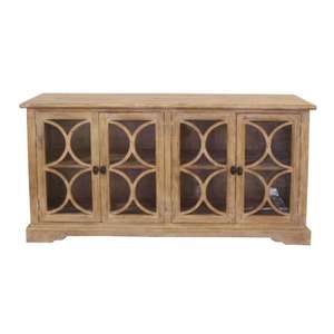 natural wooden sideboard WITH GLASS/NET for LIVING ROOM SPACE EFFICIENT 4 <b>doors</b> wooden legs traditional appeal Furniture - Product Image 1