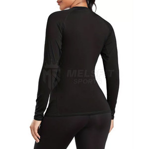 Combinaison de compression à manches longues pour femme, noire, en spandex et coton, séchage rapide, ajustement sans couture, ensemble haut et leggings - Product Image 3