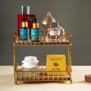 Gold Vanity Organizer 2 Tier Organizer Tray Perfume Organizer Stand Skincare Storage Rack <b>Makeup</b> Organizer Tray - Product Image 4