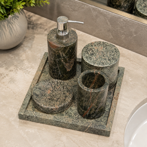 Wholesale Green Marble <b>Bathroom</b> <b>Accessories</b> <b>Set</b> Soap Dispenser Tumbler Jar Soap Dish Tray - Product Image 3