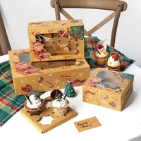 Boîte à pâtisserie rigide pour cupcakes de Noël, boîte à gâteaux avec fenêtre transparente pour les friandises sucrées, boîte d'emballage pour tartes aux œufs