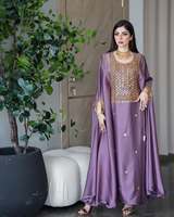 Abaya en satin de soie modeste de Dubaï, manches longues, longueur ras du sol, broderie, caftan islamique formel, couleur contrastante, robe AWAIS