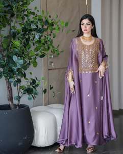 Abaya de Satén de Seda Modesta al por Mayor de Dubái, Manga Larga, Largo hasta el Suelo, Caftán Bordado, Vestido Islámico para Mujer, Ecológico - Product Image 4