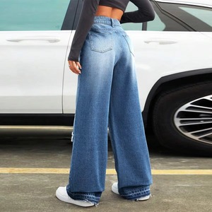 Haute qualité Street Wear femmes Baggy pantalon taille moyenne Multi poches délavé Denim droit respirant écologique Cargo - Product Image 5