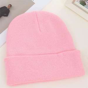 Bonnet en tricot d'hiver multicolore à manchette unique de haute qualité de couleur unie de qualité supérieure avec logo et couleur personnalisés - Product Image 4