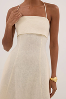 Robe midi bohème chic en lin uni sans dos pour femme – Écologique et naturelle, idéale pour l'été
