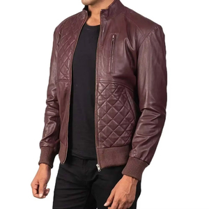 Chaqueta de cuero con cuello levantado para hombre OEM personalizada al por mayor de calidad superior chaqueta de cuero ligera estilo motocicleta - Product Image 6